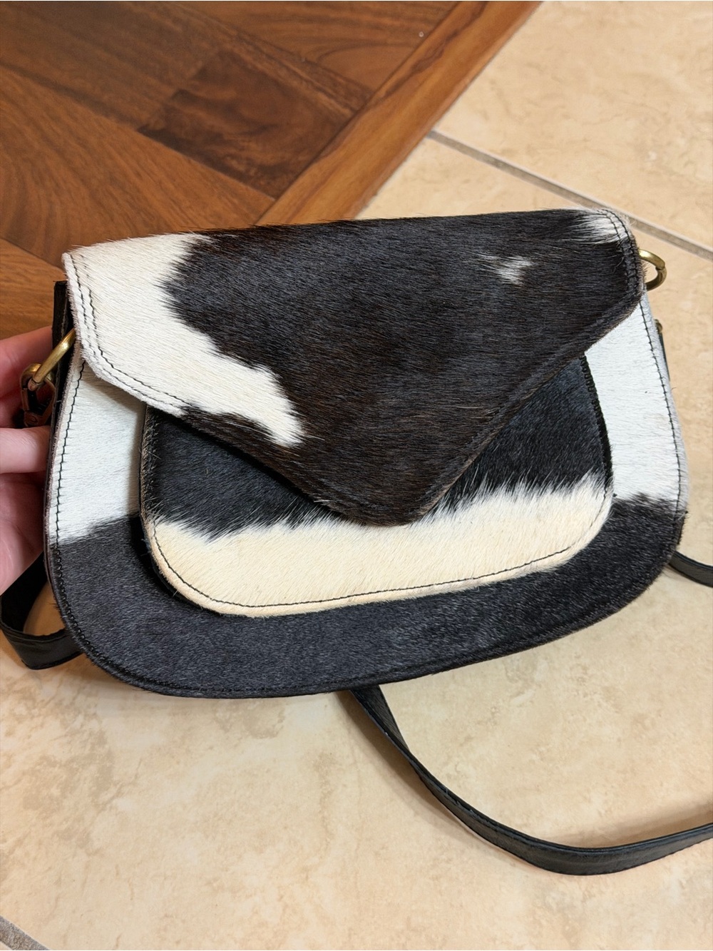 Cowhide Crossbody Bag in Black & White